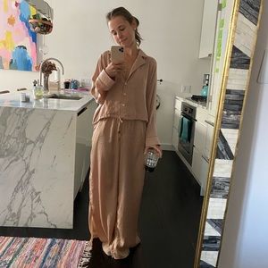 Resa designer pink satin pajamas - size XS/S